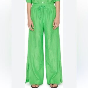 FRAME Silk Cotton Blend Drawstring Lounge Pants Bright Peridot Size XS